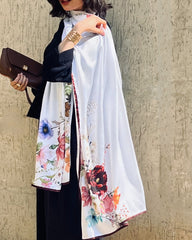 Velvet Petal Floral Silk Scarf – Elegant Ivory & Rose Lightweight