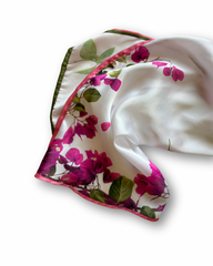 Bougainvillea Blanc Floral Silk Scarf – Elegant White & Pink Lightweight
