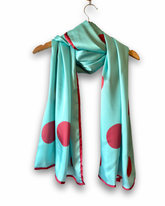 Aqua Pop Polka Dot Silk Scarf – Aqua & Red Modern Lightweight