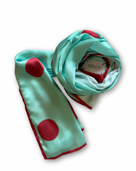 Aqua Pop Polka Dot Silk Scarf – Aqua & Red Modern Lightweight