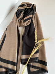 The Reversible Camel & Charcoal Stole ( Finish: Double-Faced / Two-Sided |Raw Edge )