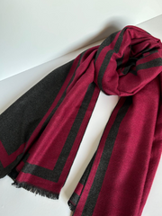The Reversible Berry & Charcoal Stole ( Finish: Double-Faced / Two-Sided |Raw Edge )