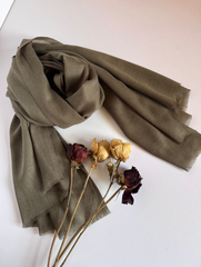 The Vintage Olive Scarf ( Fabric: Premium Lightweight linen | Finish Raw Edge ).