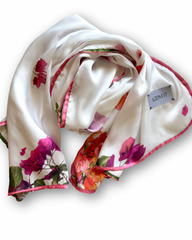 Bougainvillea Blanc Floral Silk Scarf – Elegant White & Pink Lightweight