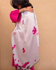 Bougainvillea Blanc Floral Silk Scarf – Elegant White & Pink Lightweight