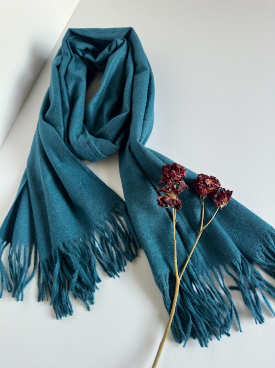 The Classic Teal Scarf ( Finish: Soft Brushed | Detail: Long Twisted Tassels )