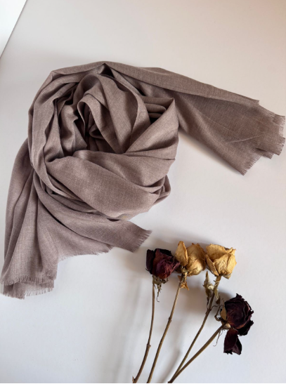 The Mushroom Taupe Scarf ( Fabric: Premium Lightweight linen | Finish Raw Edge ).
