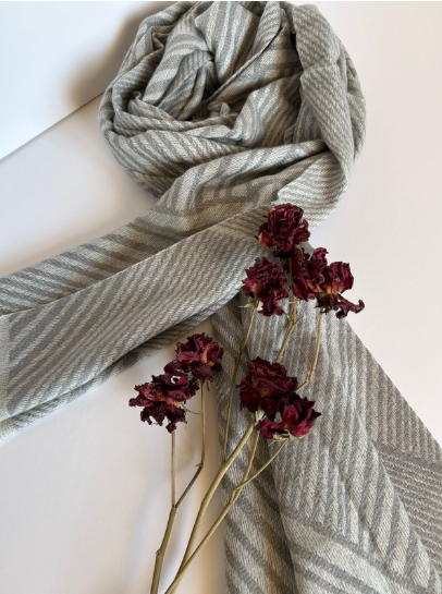 The Silver Herringbone Scarf  ( Finish: Micro-Check or Waffle Weave| Raw Edge ).