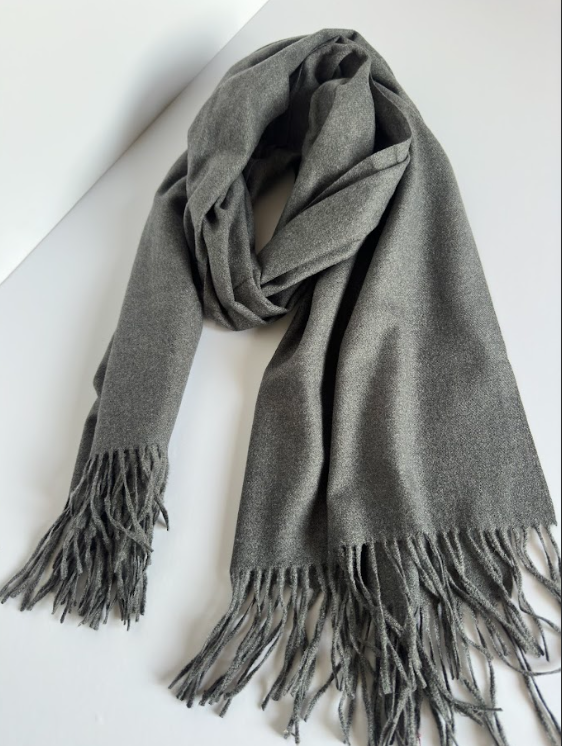 The Classic silver grey Scarf ( Finish: Soft Brushed | Detail: Long Twisted Tassels )