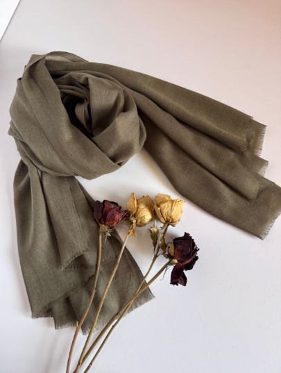 The Vintage Olive Scarf ( Fabric: Premium Lightweight linen | Finish Raw Edge ).