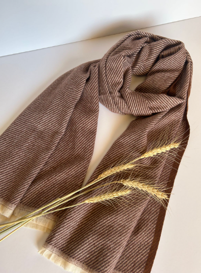 The Mocha Stripe Scarf ( Finish: Micro-Check or Waffle Weave| Raw Edge ).